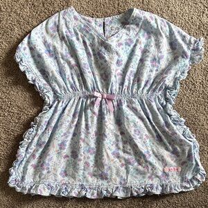 Ruffle Butts Floral Kids Top - Blue and Pink